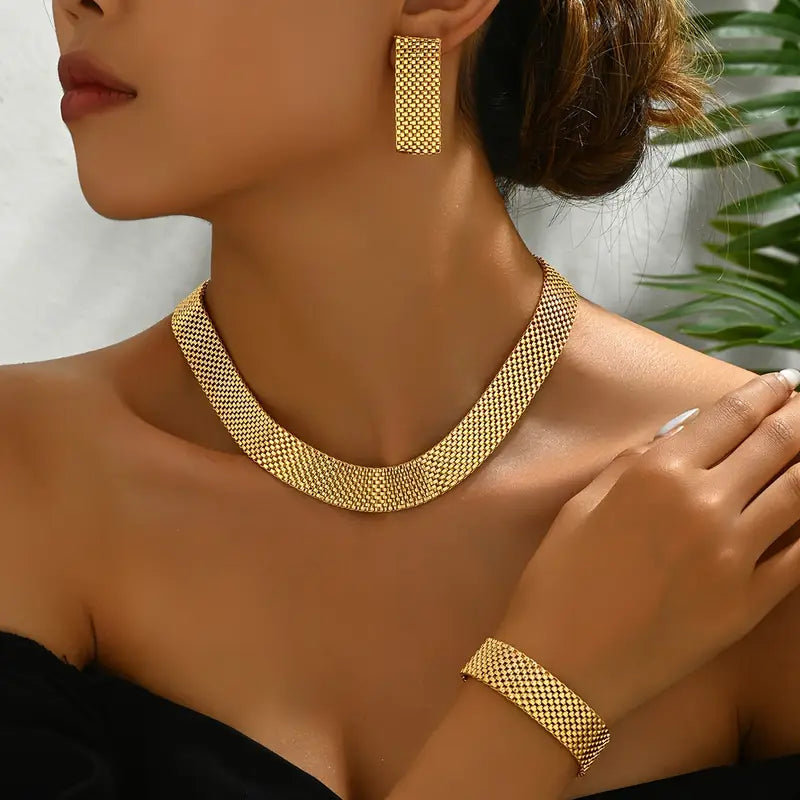 4-Piece Gold-Plated Jewelry Set – Elegant Wedding & Party Accessory