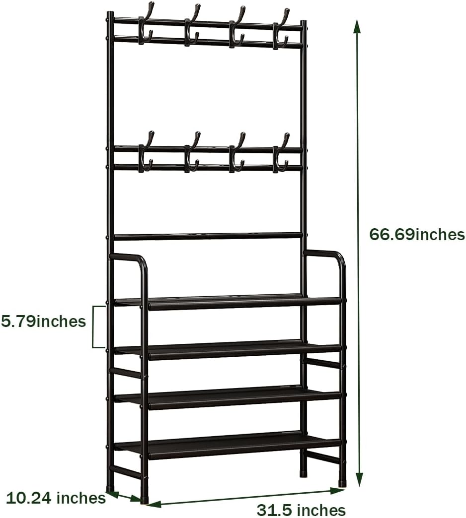 5-Tier Coat and Shoe Rack with Storage Shelf & 8 Hooks – Freestanding Organizer for Entryway & Bedroom