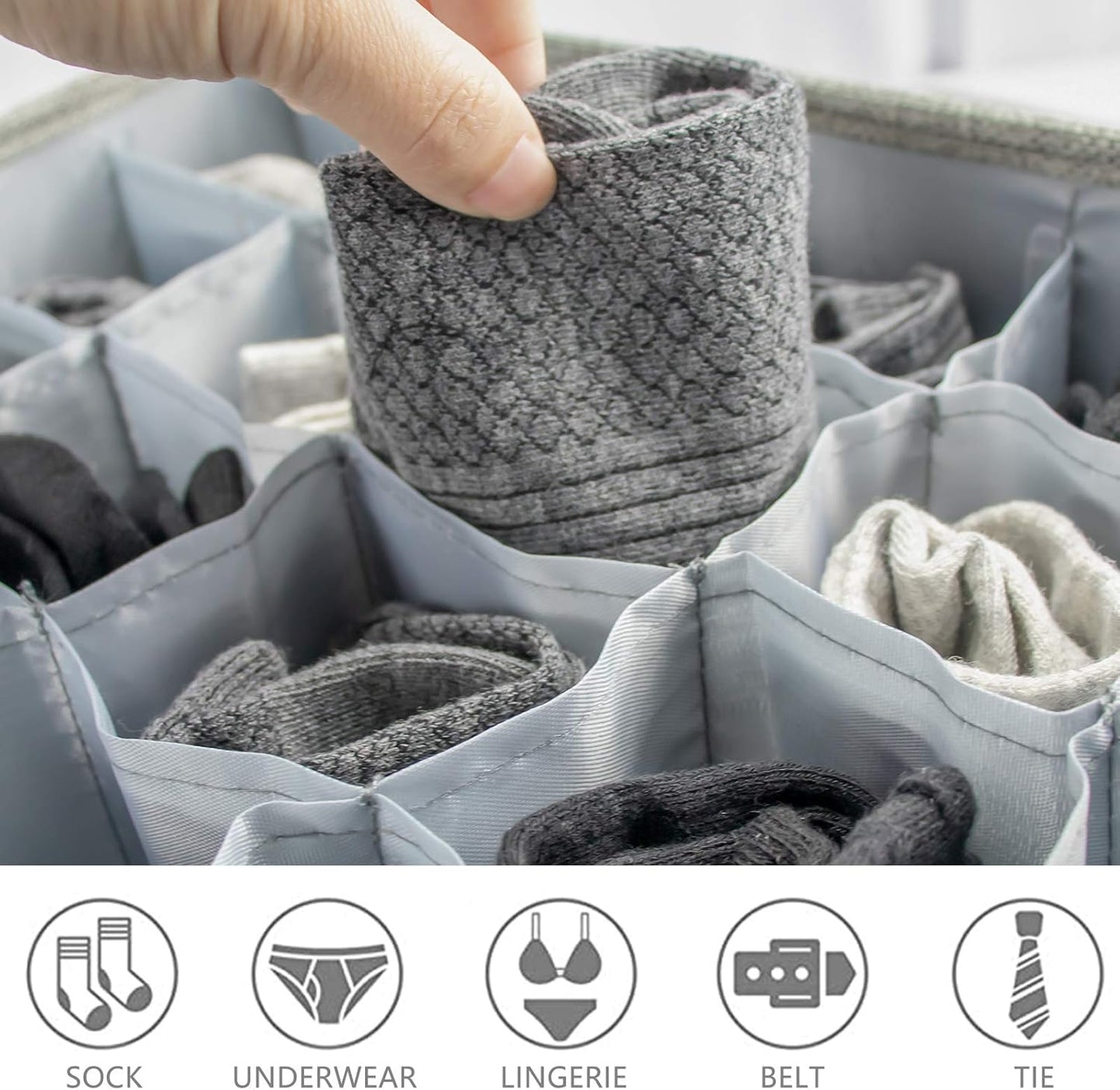 Collapsible Sock, Tie Storage & Undergarments Box with Lid – Drawer Organizer