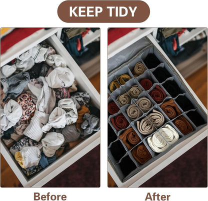 Collapsible Sock, Tie Storage & Undergarments Box with Lid – Drawer Organizer