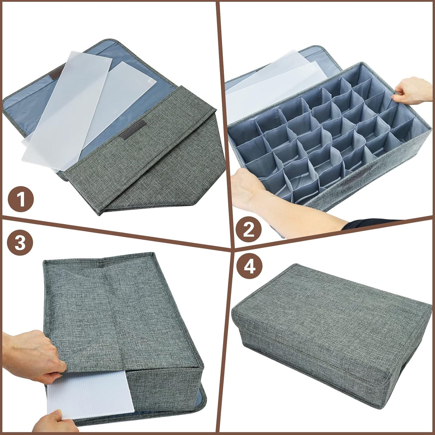 Collapsible Sock, Tie Storage & Undergarments Box with Lid – Drawer Organizer