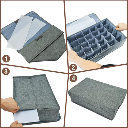 Collapsible Sock, Tie Storage & Undergarments Box with Lid – Drawer Organizer