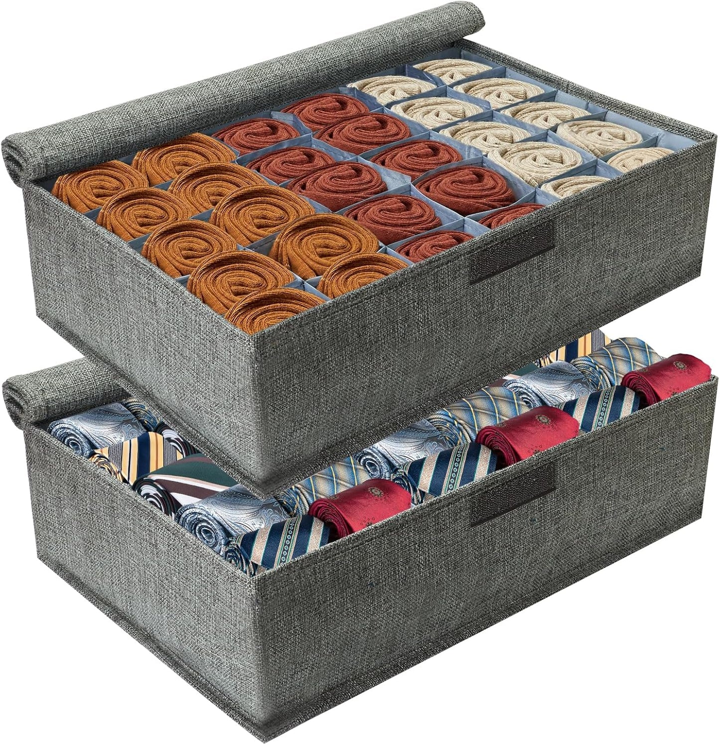 Collapsible Sock, Tie Storage & Undergarments Box with Lid – Drawer Organizer