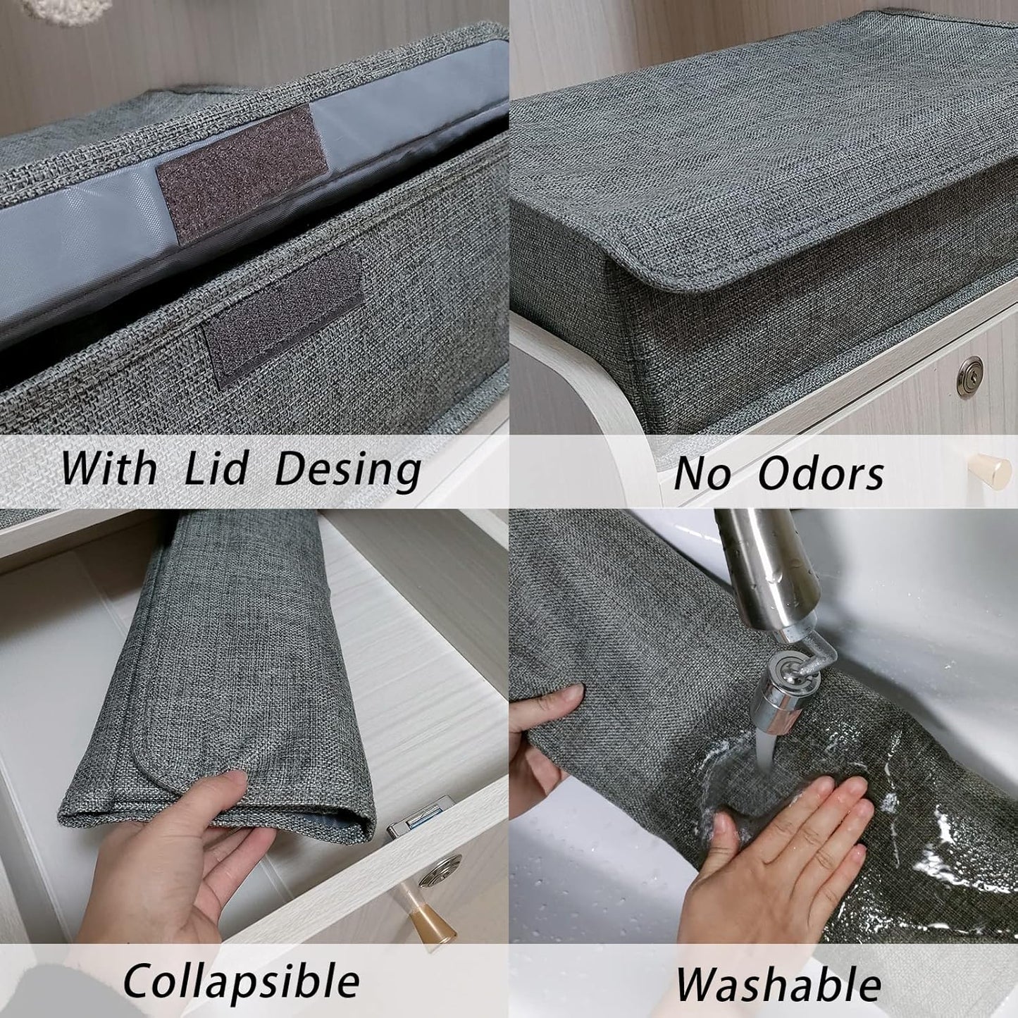 Collapsible Sock, Tie Storage & Undergarments Box with Lid – Drawer Organizer