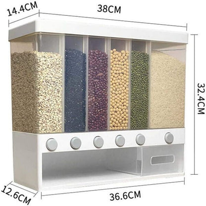 Wall-Mounted Rotating Rice/Cereal Dispenser - 6 Portions
