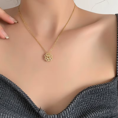 Retro Magnetic Folding Heart - Shaped Four - Leaf Clover Pendant