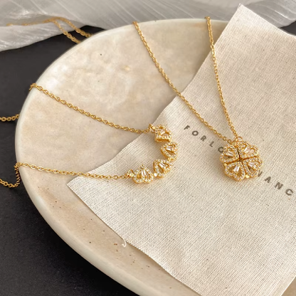 Retro Magnetic Folding Heart - Shaped Four - Leaf Clover Pendant