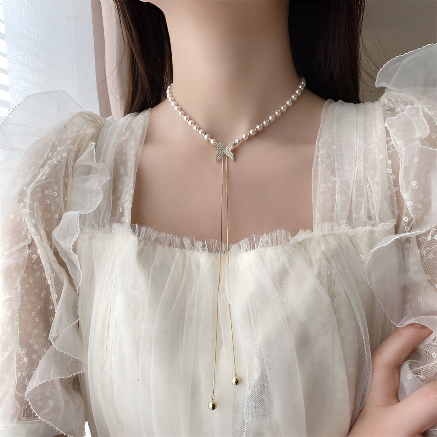 Butterfly Pearl Chain Necklace