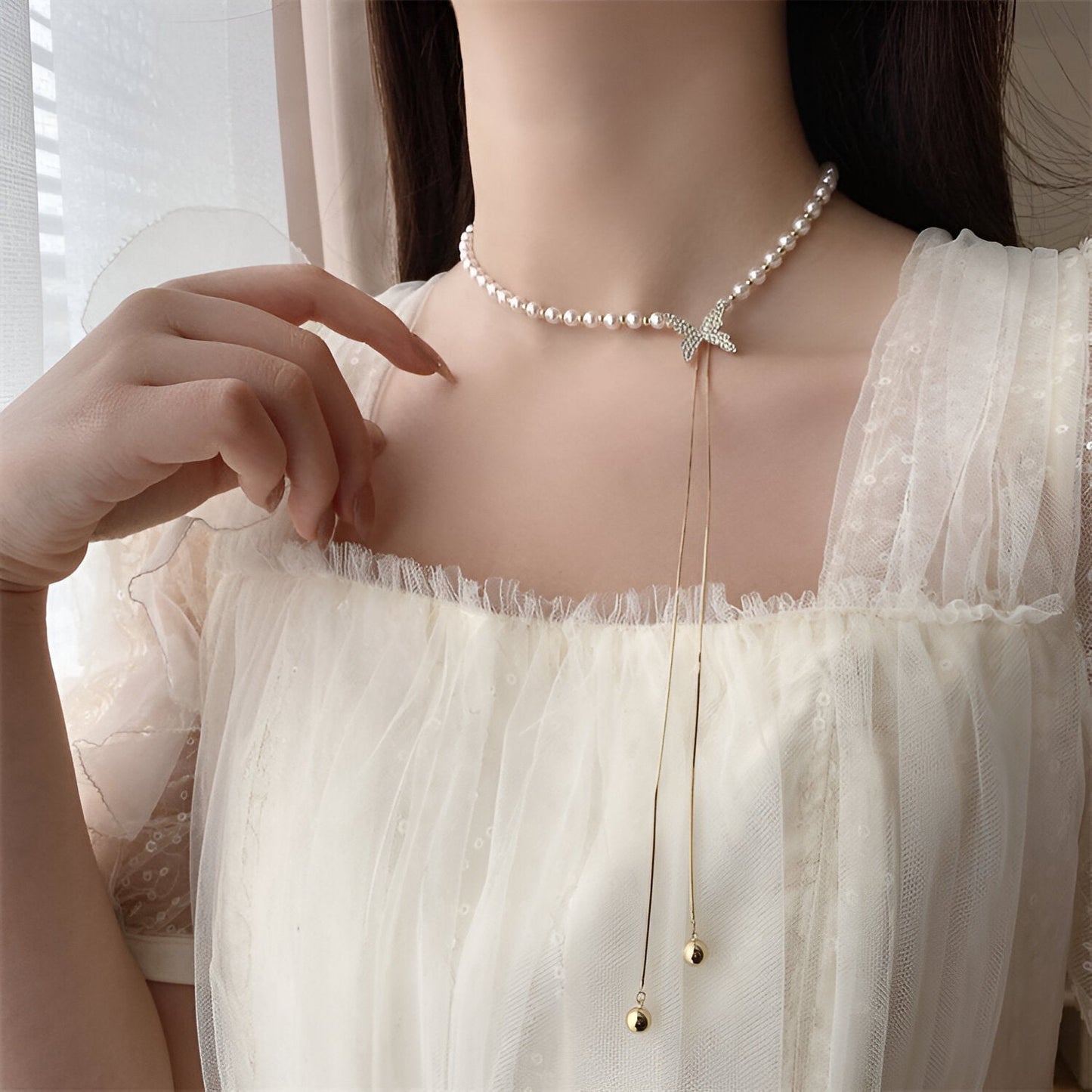 Butterfly Pearl Chain Necklace